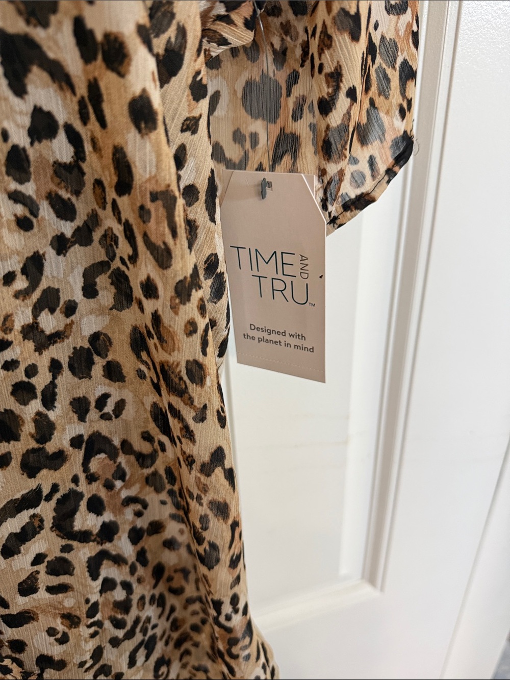 swimsuit coverup -(L) Leopard Print Twist-Front Tunic Dress - Beige Black Brown - Picture 3 of 5